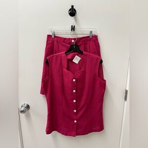 Vintage Handmade Fuchsia Short Set with Floral Buttons